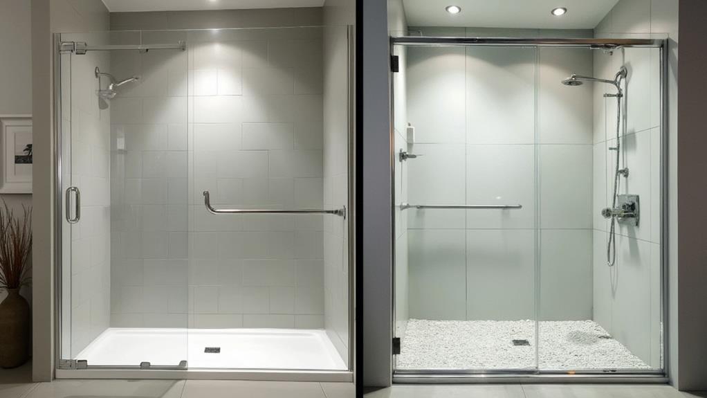 Two different types of shower enclosures: one with a frame and one without.